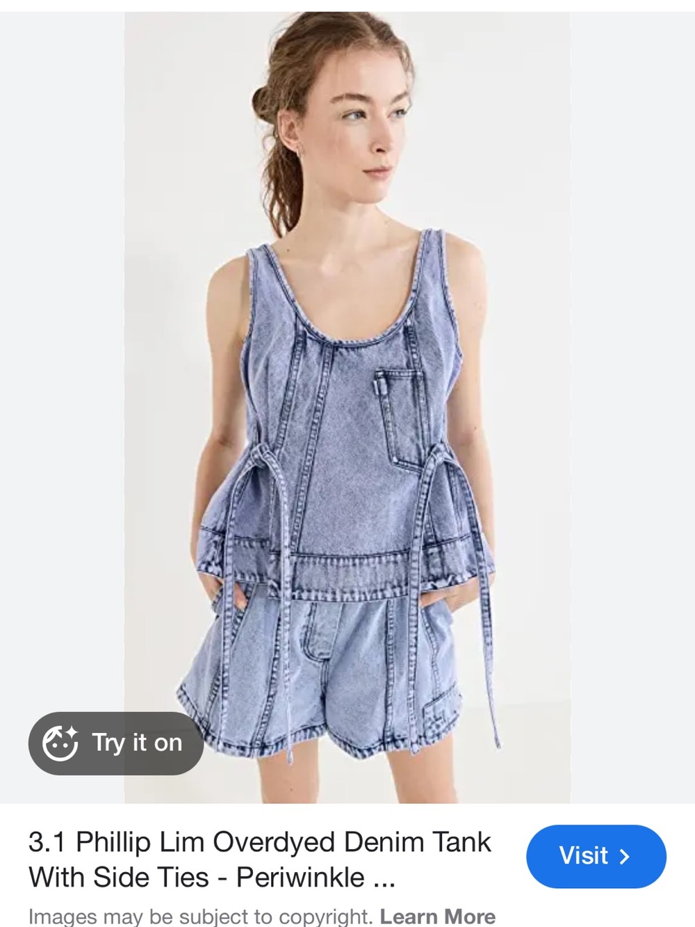 3.1 Phillip Lim Periwinkle Washed Denim Tank with Side Ties size Small